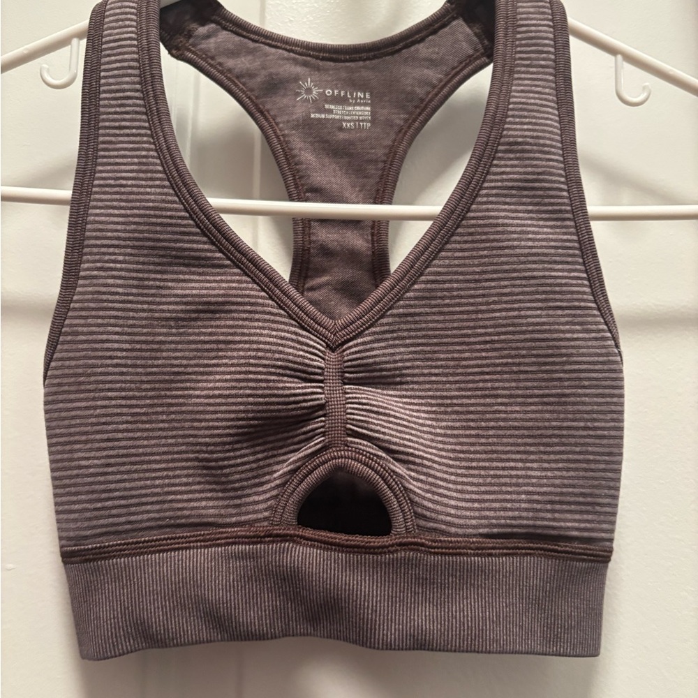 Aerie Gray Striped Sports Bra